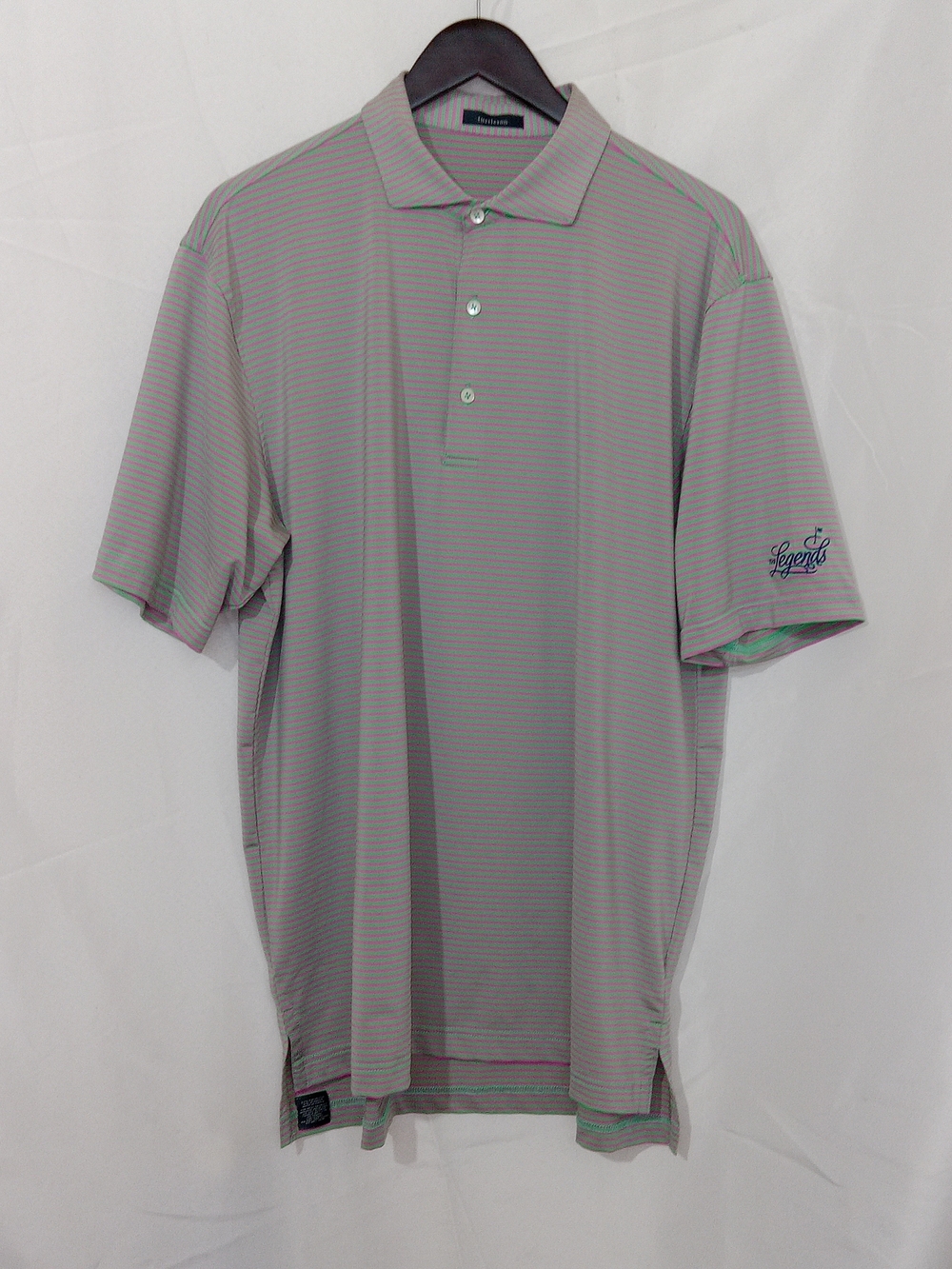 Turtleson Golf Polo Shirt Mens Large Pink Green Striped Performance Legends Logo
